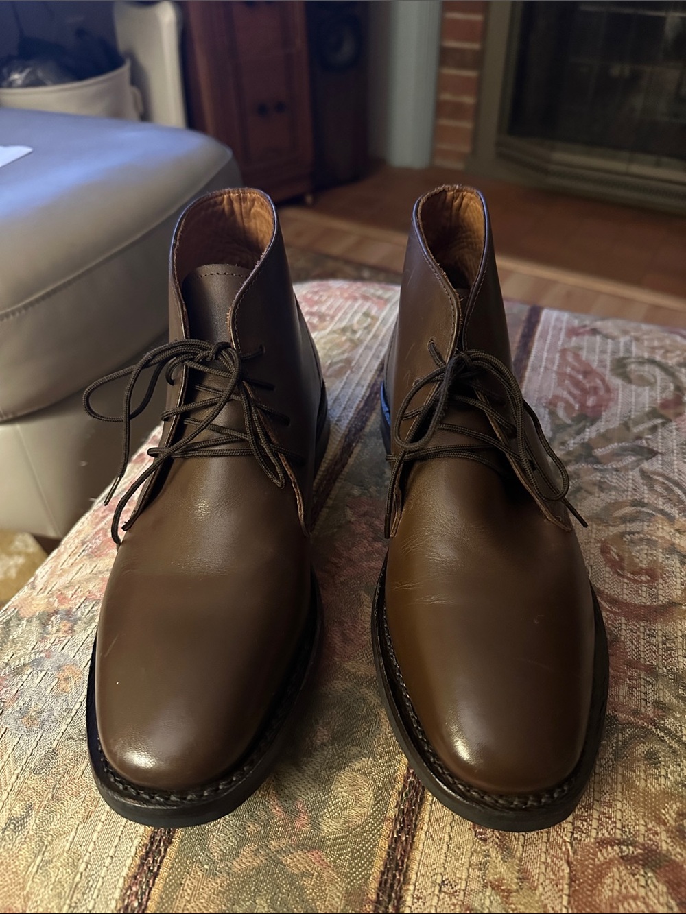 Men's Brown Leather Chukka Boots - Lace-Up Casual Dress 7